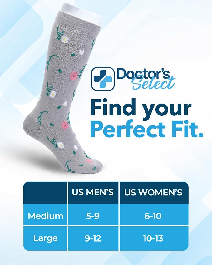 Doctor's Select® Bamboo Viscose Light Compression Socks for Women & Men - 3 Pairs, 8-15 mmHg Compression Socks, Knee High - Image 7