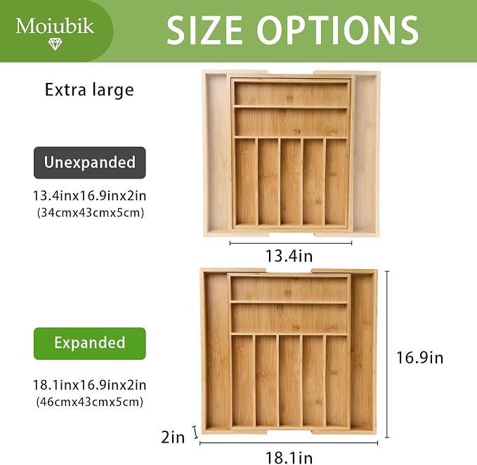 Bamboo Expandable Silverware Drawer Organizer, Adjustable Utensil Tray Cutlery Holder for Kitchen Drawer, Flatware Storage Organizer for Spoons, Forks and Knives, Natural (9 Slot,) - Image 5