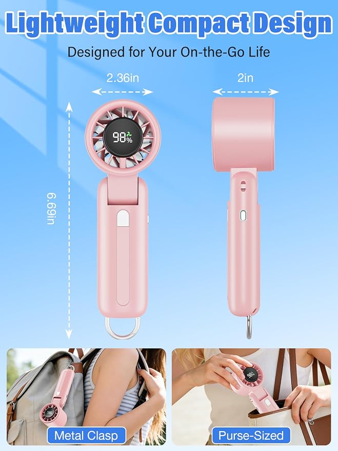 AI Handheld Fan Turbo, 100-Speed Portable Fan Rechargeable, Mini Fan with 12800 RPM Strong Airflow, Foldable 4-in-1 Personal Fan for Travel, Camping, Beach & Office, USB-C & Lightweight & Quiet - Image 6