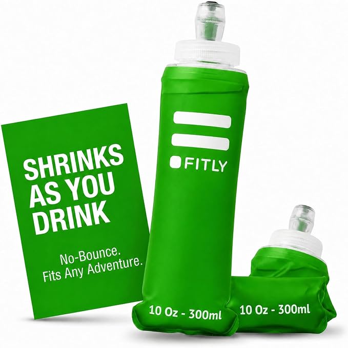 FITLY Soft Flask - Shrink As You Drink Soft Water Bottle for Hydration Pack - Folding Water Bottle Ideal for Running, Hiking, Cycling, Climbing & Rigorous Activity by FITLY