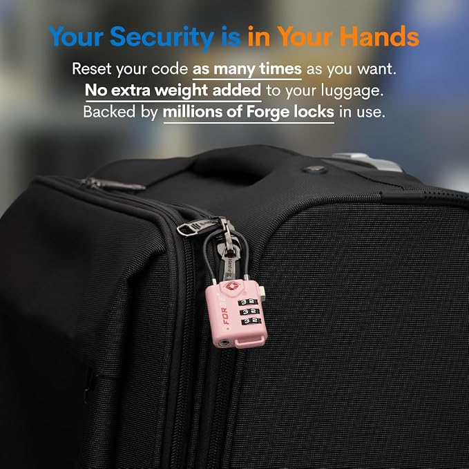 Forge TSA Approved Cable Luggage Locks, 2 Pink Locks, Re-settable Combination with Alloy Body - Image 7