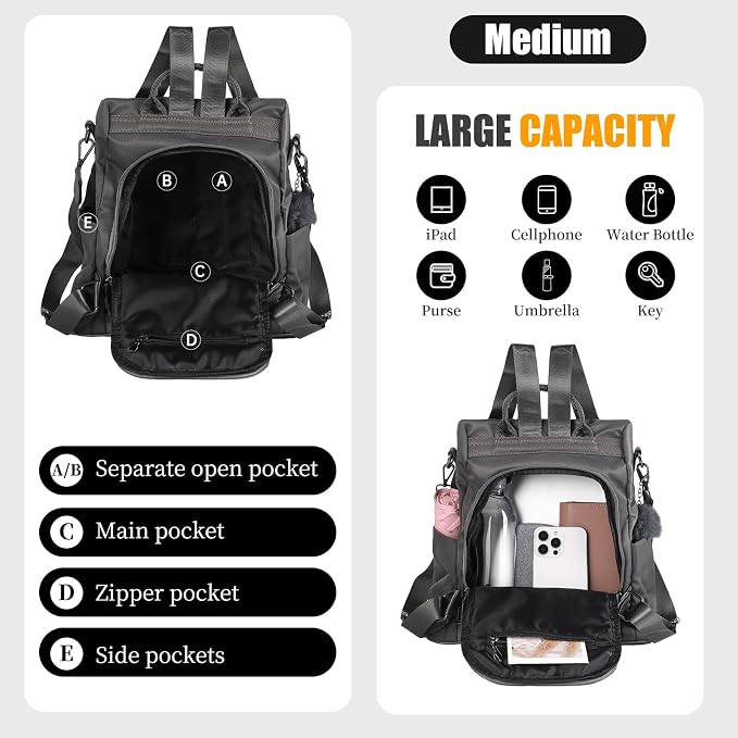 PINCNEL Women Backpack Purse Waterproof Nylon Anti-theft Rucksack Lightweight Shoulder Bag - Image 5