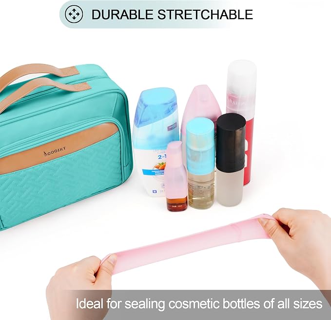 Travel Hanging Toiletry Bag for Women and Men, with 8 Leak Proofing Silicone Bottle Covers, Waterproof Makeup Accessories, Cosmetic Essentials, Toiletries Dopp Kit Set with Jewelry Organizer, Blue - Image 4