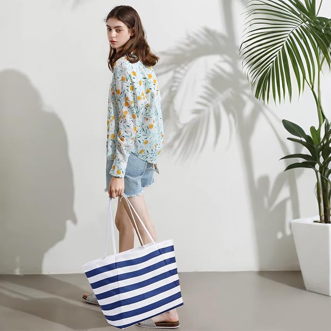 KALIDI Beach Tote Bag Women Large Waterproof Sandproof Shoulder Handbags | Foldable Grocery Bag Striped Pool Bag Lightweight Travel Purse for Picnic Travel Vacation Casual Errands Everyday Daily - Image 8