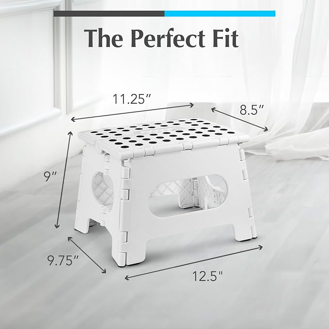 Handy Laundry Folding Step Stool 9 Inch, White, Non-Slip Holds 300 lbs | 9 Inch, White, Foldable Collapsible Step Stool, Non-Slip, Holds 300 lbs, Kitchen Bathroom Bedroom, Adults - Image 5