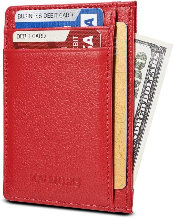 KALMORE womens Credit Holder Genuine Leather Slim Minimalist Card Case Wallet, Black With Id Window by KALMORE
