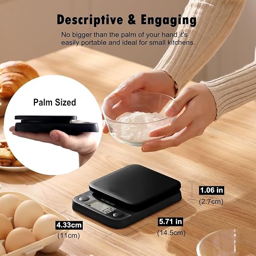 Food Scale Small Digital Kitchen Scales Weight Grams Ounces Black | Max 11lbs 0.5g Increment, Compact Design, Smart Tare, Weight Loss Cooking Baking Coffee, Easy to Use for Travel, AAA Battery - Image 2