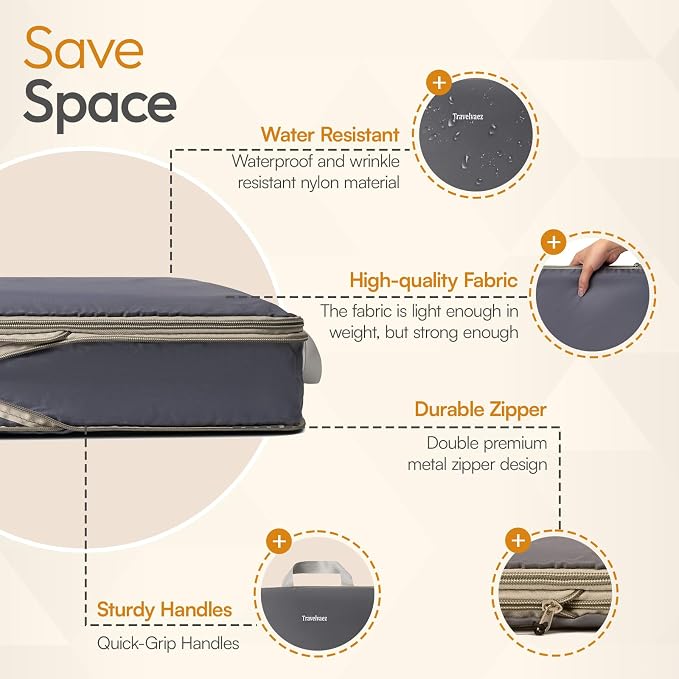 6 Set Large Compression Packing Cubes for travel. | Durable, Expandable and Lightweight Packing Cubes for Travel Compression with Laundry bag, Grey - Image 3