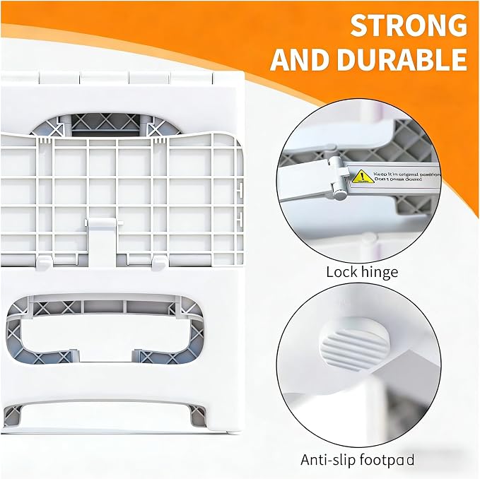 2 Step Stool Foldable, Non-Slip Steps, Folding Step Stool for Adults & Kids, Plastic Stool Pool Ladder, Collapsible Stools 2 Step Ladder for Kitchen Toilet Bedroom Office RV, Holds 330 lbs - Image 5