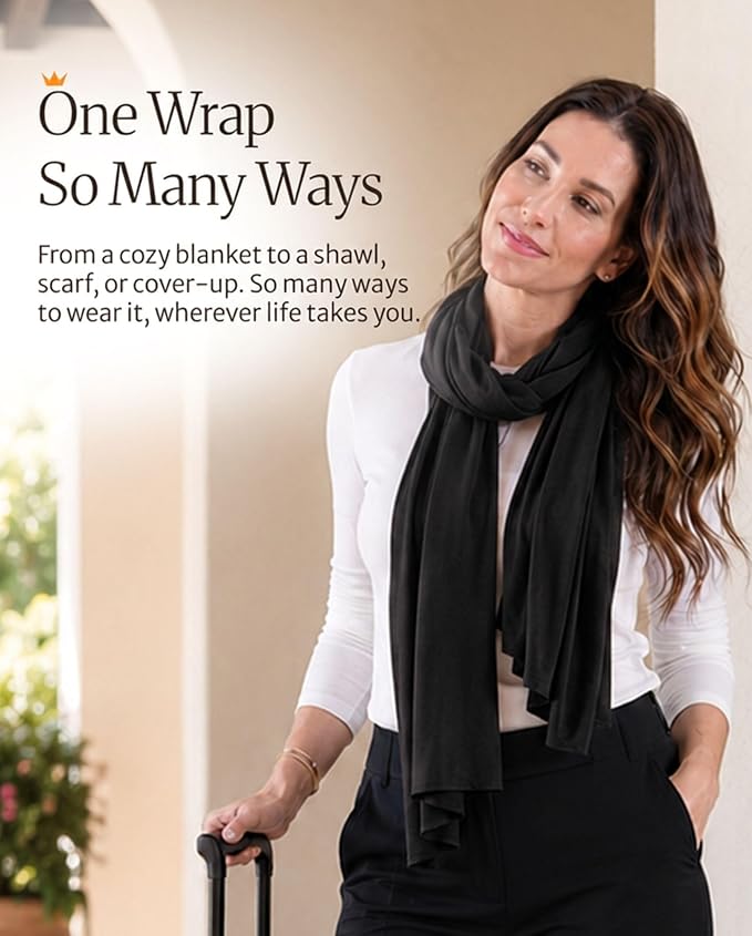 Pashmina Shawl Wraps for Women | USA Made Travel Scarf for Women | Lightweight & Soft Pashmina | Evening Dresses | Travel Scarf Airplane | UPF 50+ Sun Protection | 68x35in - Image 8