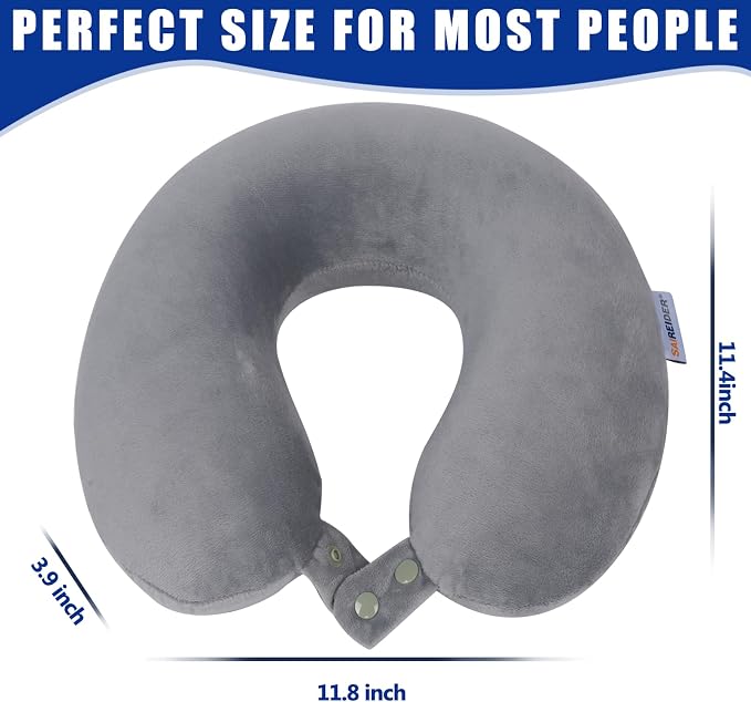 SAIREIDER Travel Pillows for Sleeping Airplane 100% Pure Memory Foam Neck Pillow for Airplanes Washable Cover(Grey) - Image 6