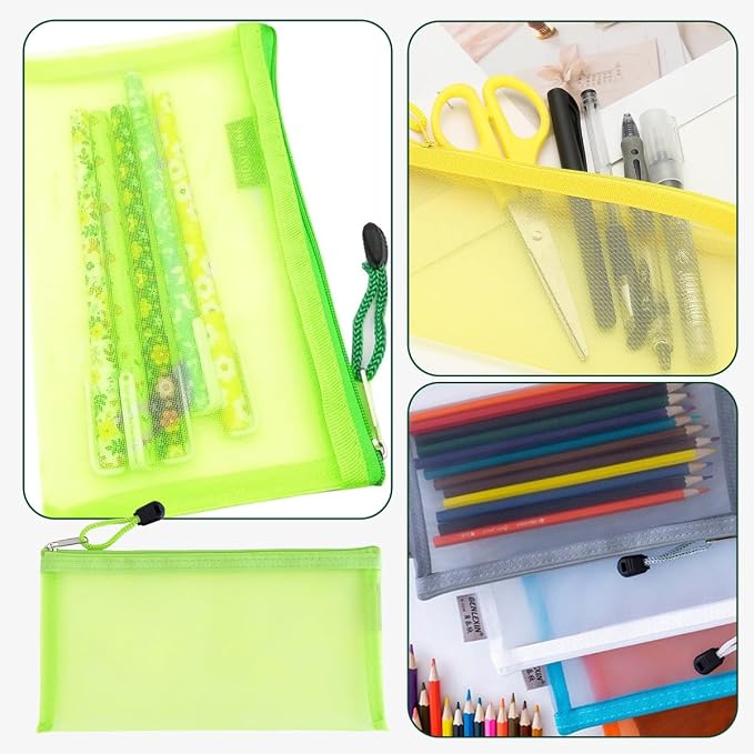 Happyupcity 2PCS Creen Mesh Nylon Storage Bag with Zipper Small Makeup Bag Toothbrush Toothpaste Cosmetic Tools Holder Portable Reusable Pocket for Travel Vacation Business Trip ColorRandom - Image 7