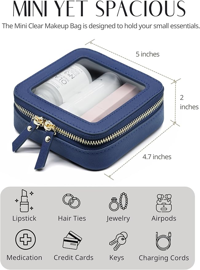 Clear Makeup Bag with Zipper Small Travel Cosmetic Case Navy Blue Mini Pouch for Purse Accessories Car Storgae Essentials Bag Purse Pouch Organizer Compact Small Clear Toiletry Bag for Traveling - Image 6