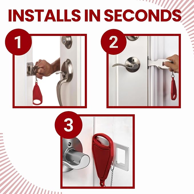 Portable Door Lock 2 Pack for Travel – Hotel Door Locks for Travelers Security – Door Safety Lock from Inside for Home & Apartment – Travel Locks for Hotel Rooms – (Red) - Image 2