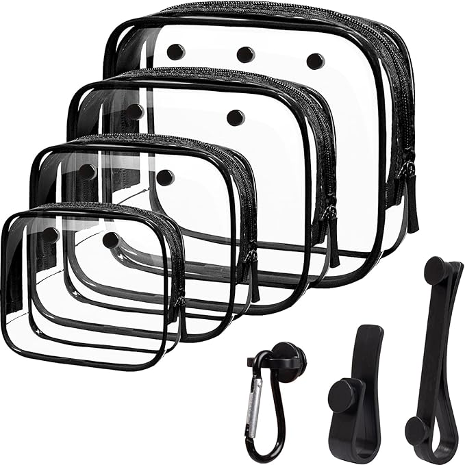 4 Pack Clear Toiletry Bags, Portable Travel Makeup Pouch with Zipper, TSA Approved Organizer, Clear Pouch Bags Compatible With Bogg Bag Divider Accessories (Black) by LETGO