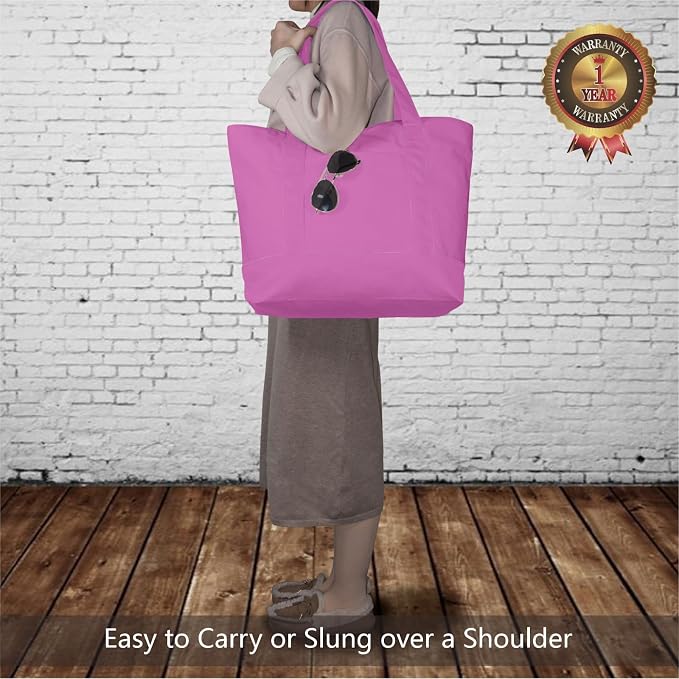 TOPDesign 6-Pack Canvas Tote Bags with an External Pocket, Reusable Grocery Shopping Bags, Top Zipper Closure, Daily Essentials (Light Purple) - Image 2