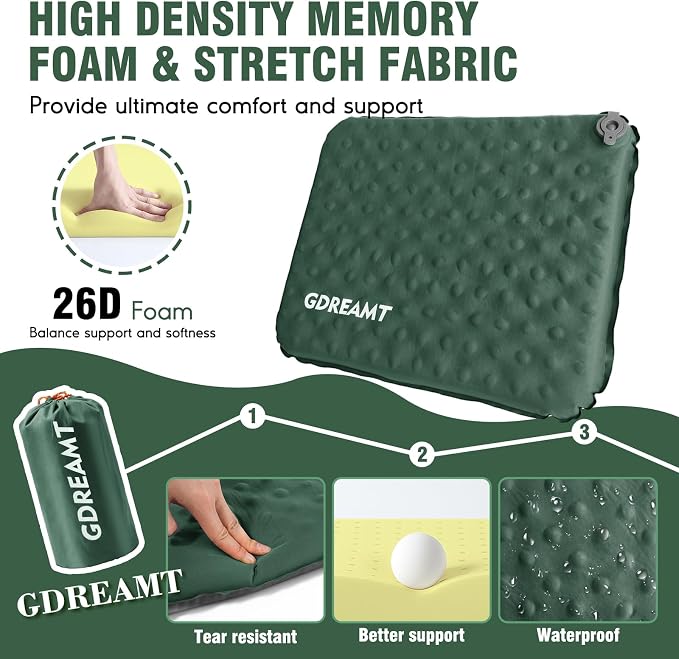 Inflatable Seat Cushion, Self-Inflating Memory Foam Stadium Seats Cushion Lightweight & Compact Chair Sitting Pad Airplane Cushion for Long Flight Travel Outdoor Camping Car Bleachers Office - Image 4