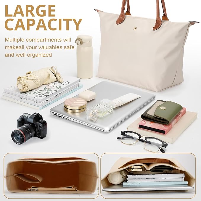 Tote Bag for Women with Purse Organizer Insert. | Foldable Large Capacity Waterproof Nylon Bag for Travel, Work, and Daily Use. - Image 5
