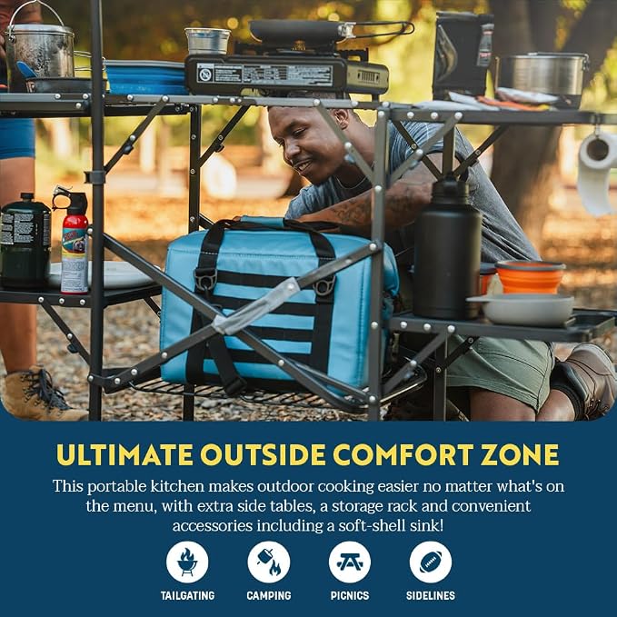 GCI OUTDOOR Master Cook Station | Portable Folding Kitchen Table with Soft Shell Sink, Heat Resistant Tabletop & Telescoping Lanter Pole, Perfect for Camping Trips - Image 3