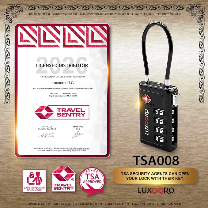 TSA Approved Luggage Lock with Alert Indicator, 4-Digit Resettable Combination, Durable Zinc Alloy Travel Lock for Suitcase, Backpack, Toolbox, Locker, All-Purpose, keyless – Black (1 Pack) - Image 3