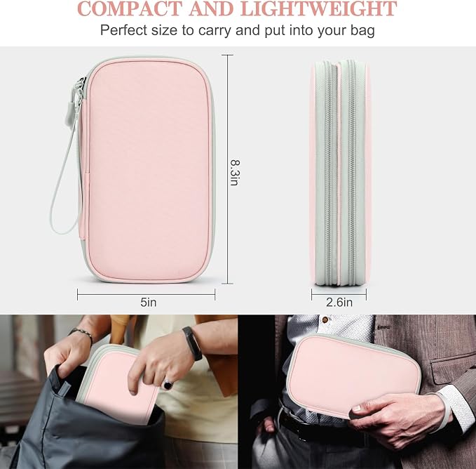 FYY Electronic Organizer, Travel Tech Pouch Bag, Medium, Light Pink | Wrist Strap, Waterproof, Double Layers Portable Electronics Travel Carrying Case for Cord, Charger, Daily Business Trips Use - Image 2