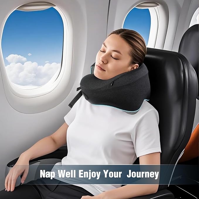 Teemour Neck Pillow for Traveling, Travel Neck Pillow for Airplane Travel Essentials Memory Foam Travel Pillow for Flight with 360° Support Portable, Design for Airplane, Car & Office - Image 6