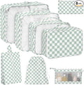 KPX 8 Set Packing Cubes for Travel, Luggage Packing Organizers Accessories Large Toiletries Bag for Clothes Shoes Cosmetics (8Set-Green Checkered) by KPX
