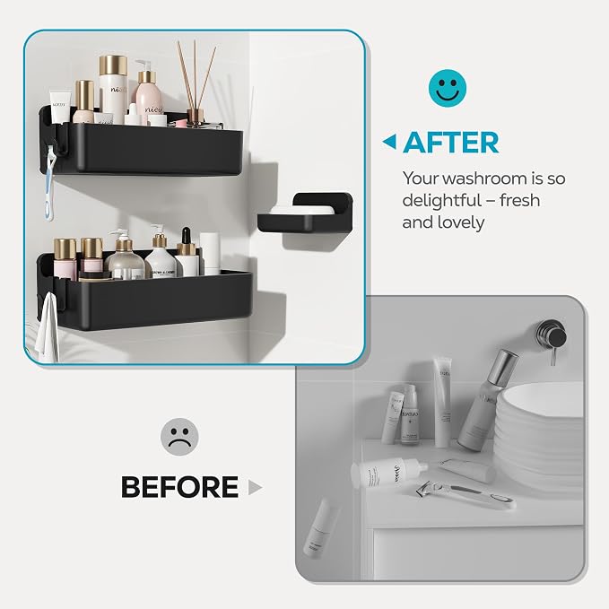 Nieifi Adhesive Shower Shelves, Black, 3 Pieces | Rustproof ABS, Large Capacity, Removable Design, Easy-Clean, No Drilling Shower Organizer for Bathroom Storage & Home Decor - Image 7