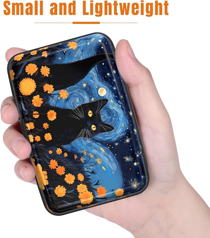 Rimilak Aluminuml Credit Card Holder,Starry Sky Cat | Mini Credit Card Wallet RFID Blocking Slim Metal Hard Case for Women Men - Image 3