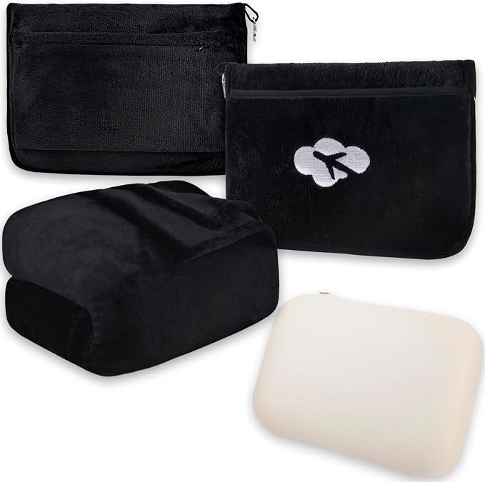 Nerien Blanket Pillow for Airplane Travel Essentials -3 in 1 Plane Travel Set Black by Nerien