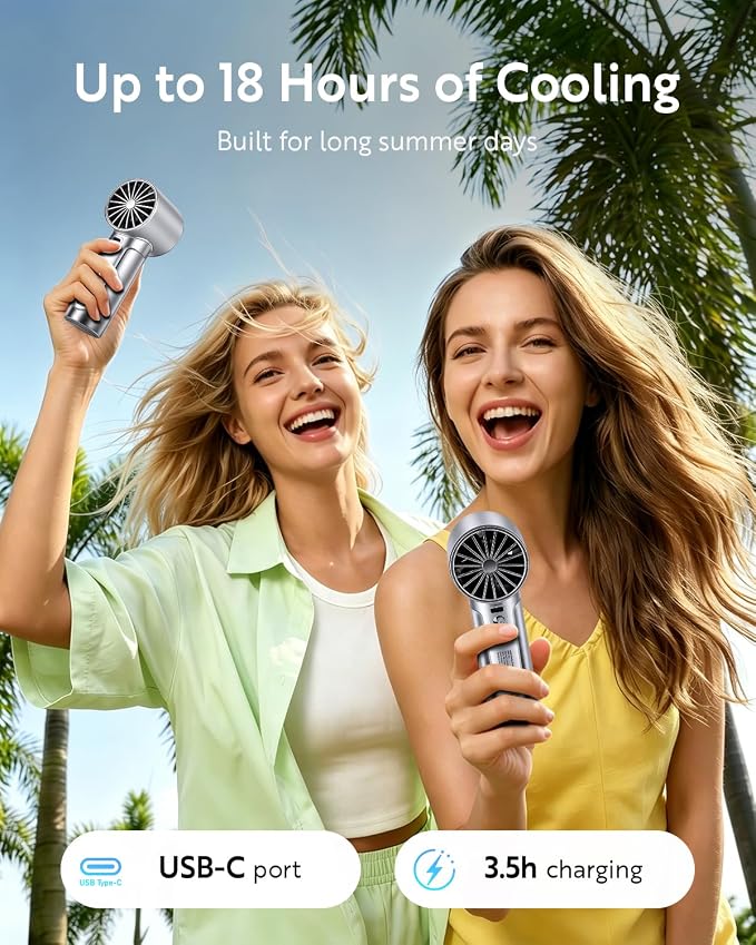 Handheld Portable Fan, 5000mAh Rechargeable Powerful Mini Fan | Up to 18 Hours Runtime, Smart LED Display, 0-100 Adjustable Speed, Pocket Turbo Personal Fan for Makeup, Travel, Outdoor - Image 2
