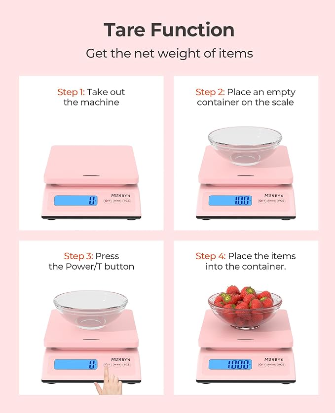 MUNBYN Shipping Scale, 66lb/0.1oz Accurate Digital Postal Scale Pink | Hold & Tare & PCS, Dual Power AC or Battery, Backlit LCD, Sweet Pink Design, Package Weight Scale - Image 5
