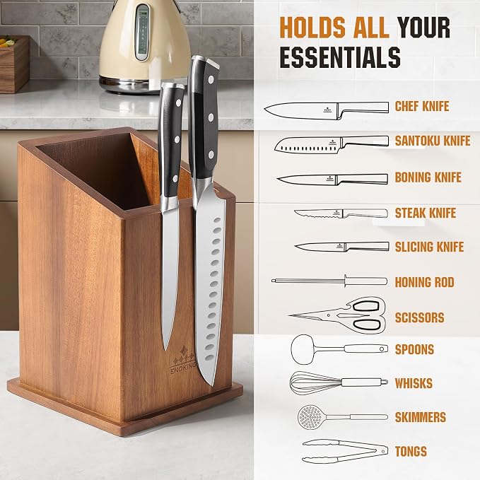 Magnetic Knife Holder without Knives, Acacia Wood Kitchen Utensil Holder with Strong Magnet, Universal Knife Block for Knives, Scissors & Utensils - Image 3