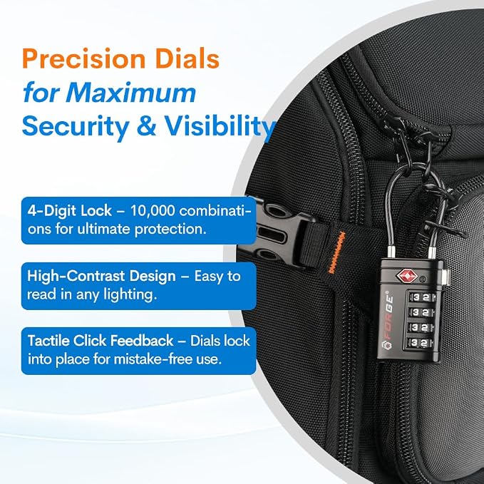 Forge TSA Approved Luggage Locks 4 Digit Combination TSA Travel Locks with TSA008, Open Alert Indicator, Zinc Alloy Body for Luggage, Suitcase, Backpack, and More. Black 6 Locks. - Image 6