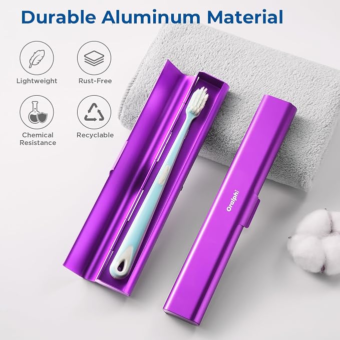 Aluminum Toothbrush Travel Case, Portable Travel Toothbrush Holder, Durable Manual Toothbrush Box Container for Traveling, Bathroom, Camping, Business Trip-Purple - Image 2