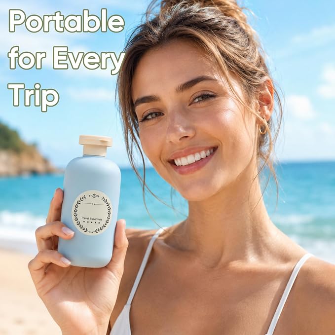 METAPACK 4Pack 6.8oz Travel Shampoo Bottles with Labels, Refillable Travel Bottles, Flip Top Squeeze Bottles, Portable Plastic Toiletry Containers for Lotion, Conditioner & Body Wash(grey, blue) - Image 7