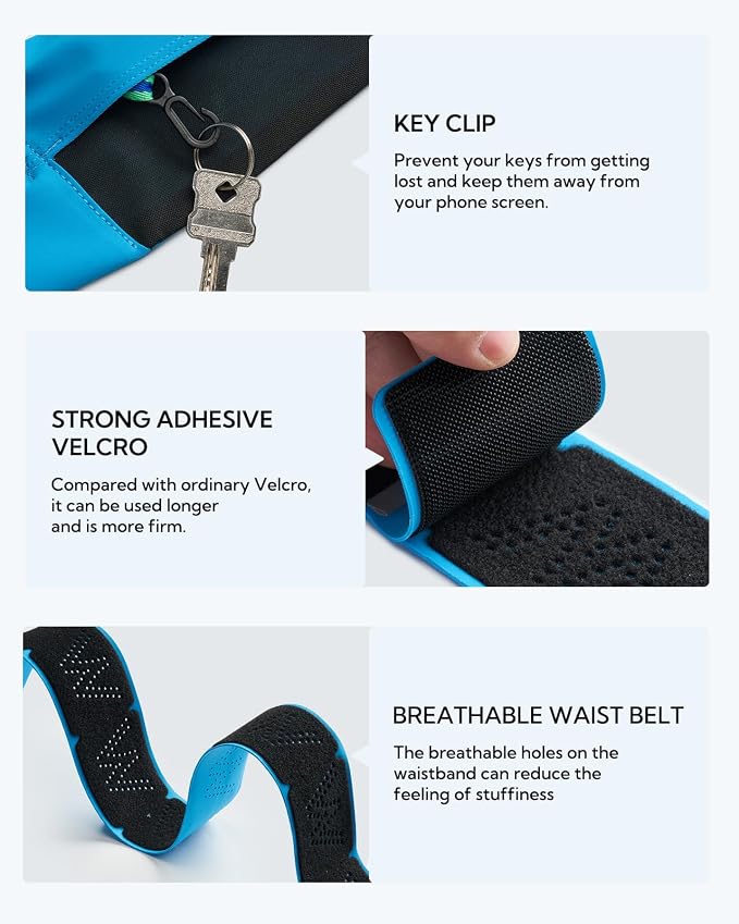 WATERFLY Running Belt Fanny Pack: Slim Lightweight Waist Bag for Runners | Trim-to-Size Hook & Loop Fit 24"-47", Workout Phone Holder, 3 Pockets, Reflective Strip, Fitness Jogging Exercise, Women, Men - Image 6