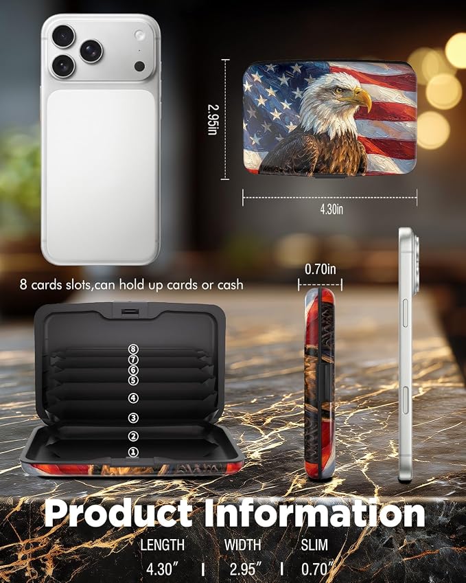 Maicican RFID Blocking Aluminum Credit Card Holder | Slim Metal Wallet for Women & Men, Business Card Case for Travel, Fits Front Pocket, Card holder wallet - American Flag Eagle - Image 6