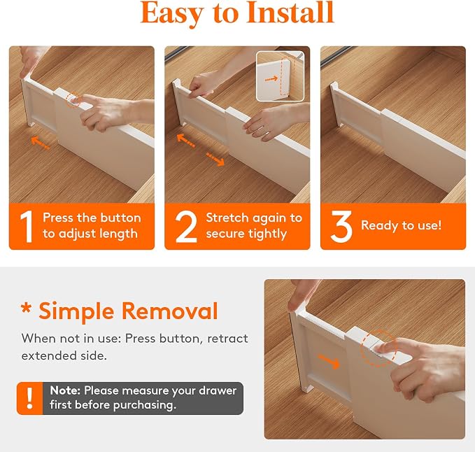 Lifewit 6" Tall Upgrade Drawer Dividers, Adjustable Deep Drawer Organizer | 13.5"-22" Expandable White Drawer Separator for Clothes, Dresser/Kitchen/Closet/Bedroom/Office Organization & Storage, 8 Pack - Image 3