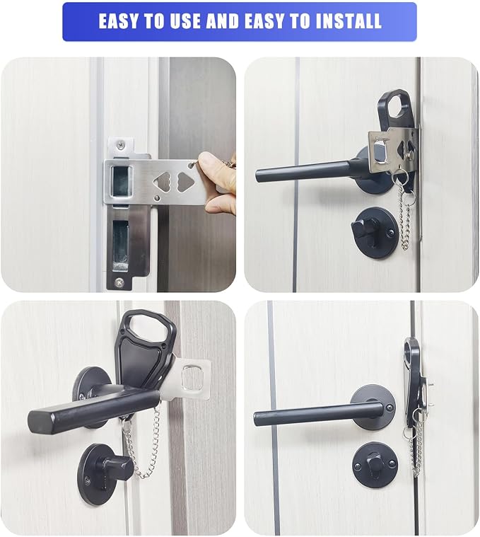 Portable Door Lock, Extra Lock for Additional Privacy and Safety in Apartment Home, Protect Family Security and Prevent Unauthorized Entry in Traveling, Home, Bedroom, Hotel, Apartment. (Black) - Image 4