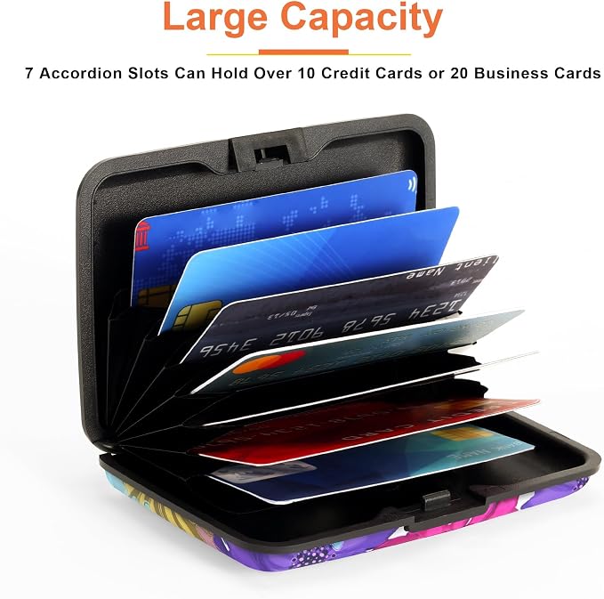 Mayski Credit Card Holder for Women RFID Blocking Wallet, Colorful Flowers | Card Wallets for Women Small Mini Business Metal Accordion Aluminum Alloy Hard Case for Men - Image 4