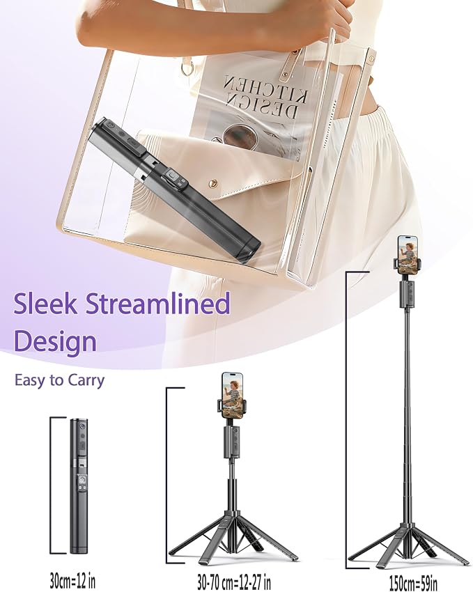 59" Extendable 360° Auto Face Tracking Phone Stand with Remote and Fill Light, No App Needed, Black Tracking Tripod for iOS and Android, Ideal for Content Creators and Video Recording - Image 6