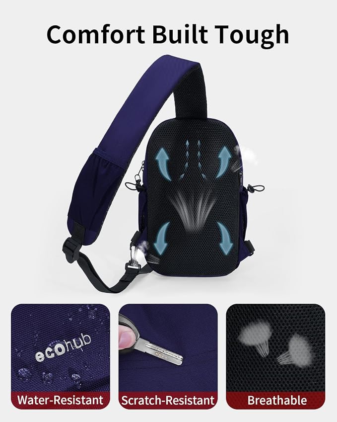 ECOHUB Anti-Theft Crossbody Bag Men Women RFID Blocking Lightweight Sling Backpack Water Resistant for Travel Hiking Outdoor - Image 6