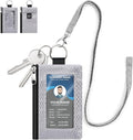 RFID Blocking Lanyard Wallet with ID Window Badge Holder Gray 1pc | Slim, Small, Keychain Wallet, Traval Neck Wallet, Zipper Pouch, for Cards Cash Coins by SIDESUGAR