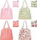 4 Pcs Reusable Grocery Bags, Foldable Shopping Bags Heavy Duty, Large Nano Bag Cute Tote Bag for Daily Shopping, Waterproof and Machine Washable (Flowers) by Unknown