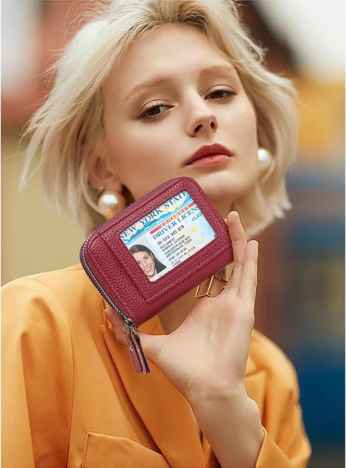 RNIEGA Credit Card Holder Wallet RFID Blocking Leather Small Wallet for Women Double Zipper Wallet with ID Window - Image 6