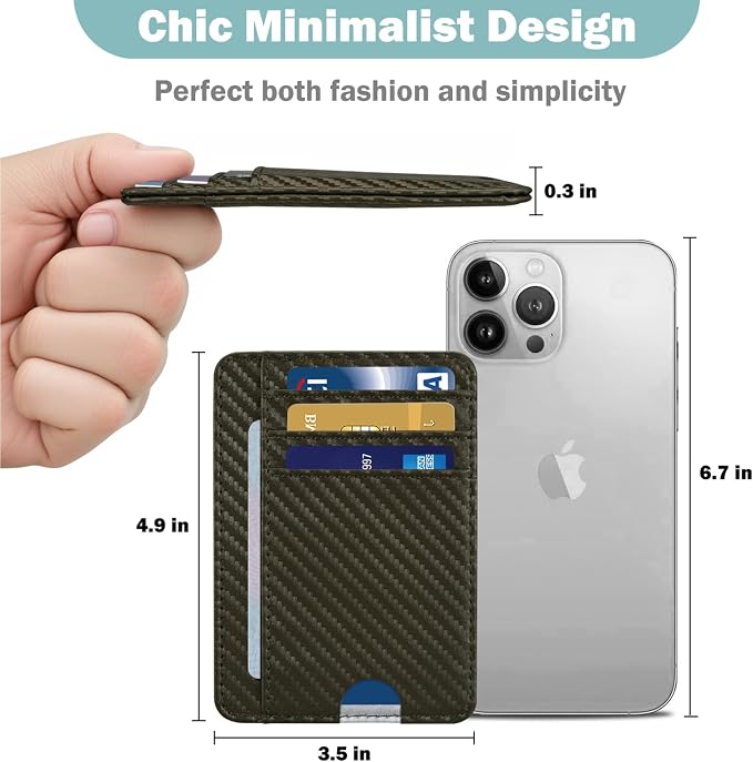 HOTCOOL Slim Wallet for Men, Minimalist Front Pocket Simple Leather Credit Card Holder RFID Blocking for Men & Women, Thin Organizer Gifts, Carbon Fiber - Gray - Image 3