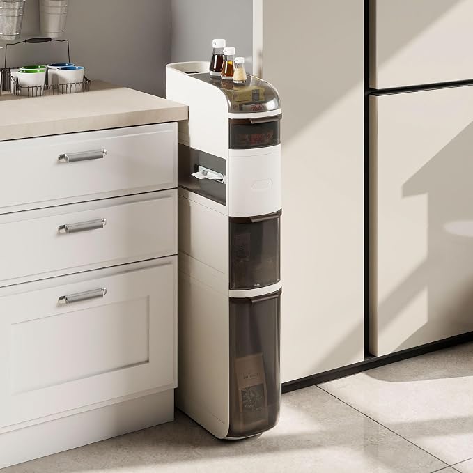 GIANTEX 5-Tiers Narrow Bathroom Storage Cabinet (17'' x 7''x 38.5'') | Slim Rolling Toilet Paper Organizer w/ Drawers, Tissue Box, Movable Plastic Storage Cart for Laundry Living Room Kitchen - Image 8