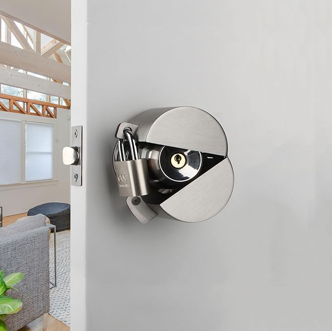 Door Knob Lockout Device with Padlock, Metallic Stainless Steel Locking Cover to Disable Doorknob, Prevents Turning of Door Knob and Access to Keyhole, Prevents Operating The Knob by Dakekou