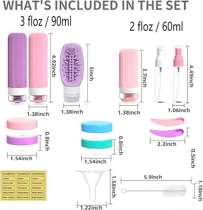Vitog 16 Pack Travel Bottles with Soft Brush, TSA Approved Silicone Travel Containers for Toiletries, Squeezable Leak Proof Refillable Travel Accessories for Conditioner, Shampoo, Lotion & Body Wash - Image 3